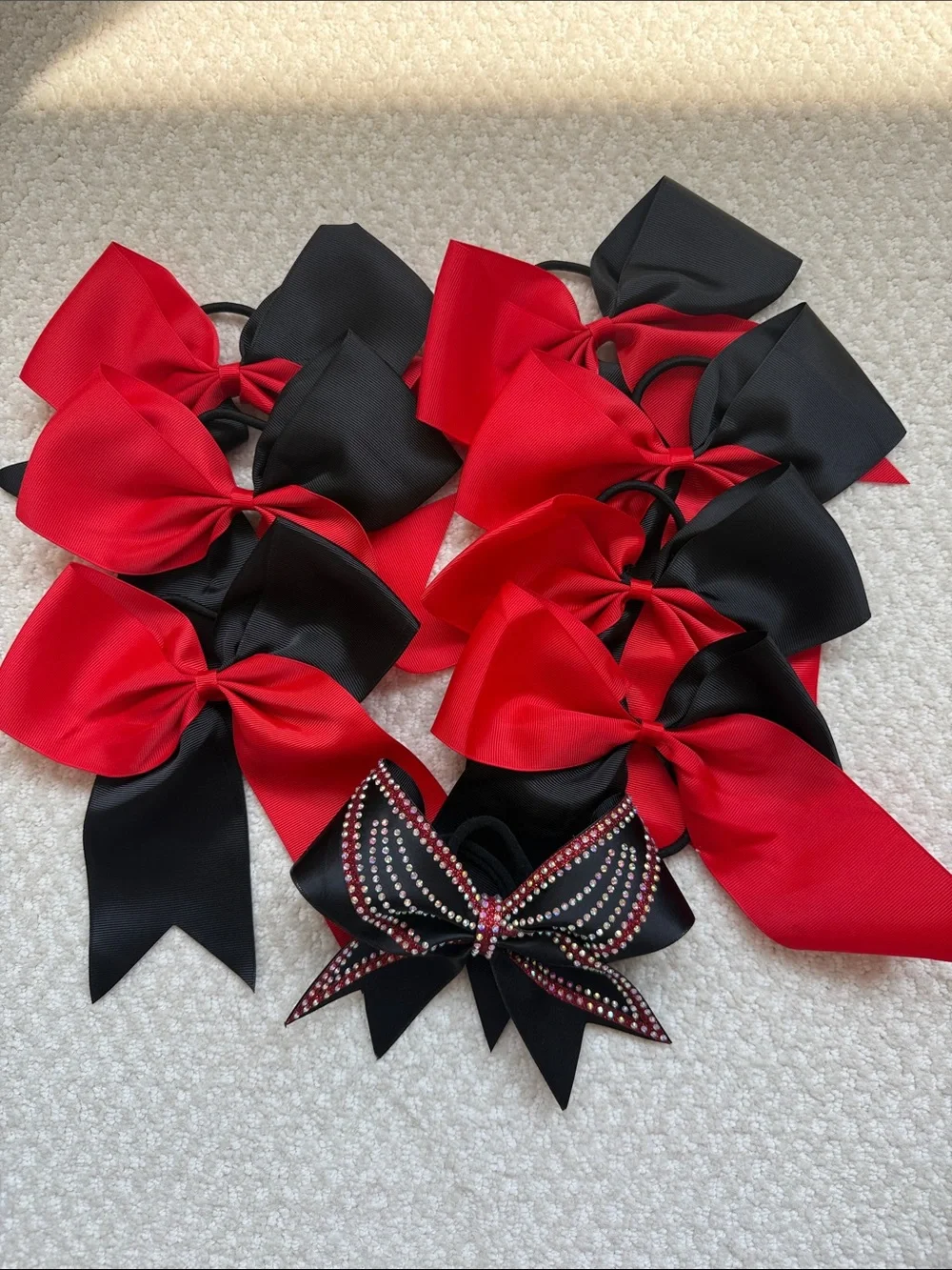 Red and Black Kids Hair Bows - Pack of Cheer Bow Hair Ties